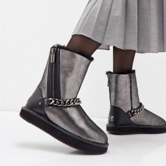 Abricot silver metallic suede side-zip ankle boots size US7 - Picture 1 of 14